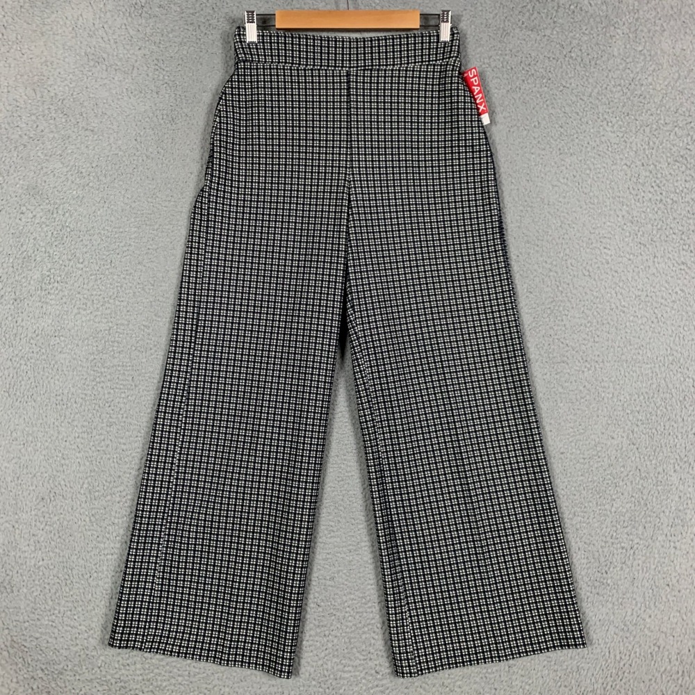 Spanx Pants Ponte Wide Leg Jacquard Womens Small S Petite Plaid Mini Collier New